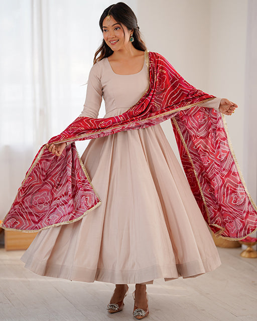Cream Color Roman Cotton Anarkali Suit