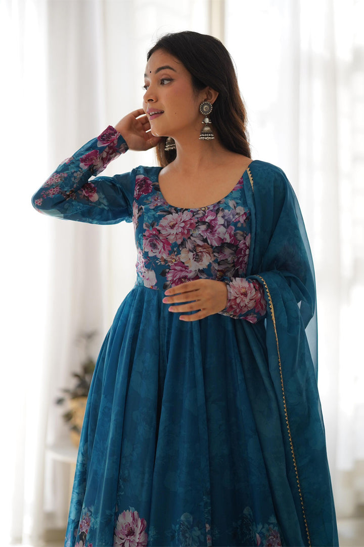 Rama Color Organza Silk Three Piece Anarkali Suit