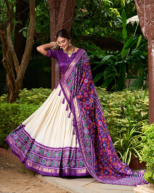 Patola Printed Purple Color Tussar Silk Lehenga Choli