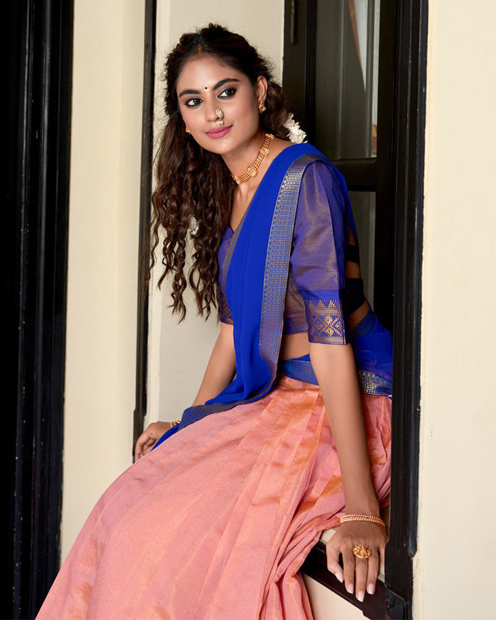 Peach Color Kanchipuram Designer Half Saree