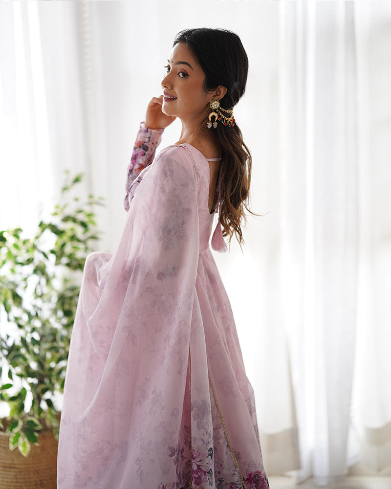 Baby Pink Color Organza Silk Three Piece Anarkali Suit