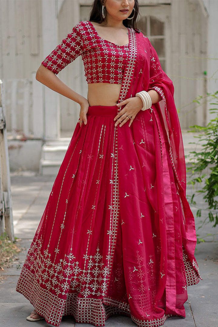 Pink Color Faux Blooming With Heavy Sequence Work Lehenga Choli
