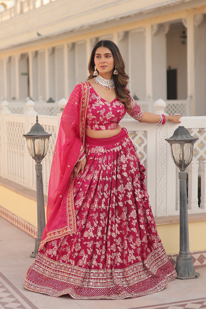 Pink Color Designer Pure Dyable Viscose Jacquard  Lehenga Choli
