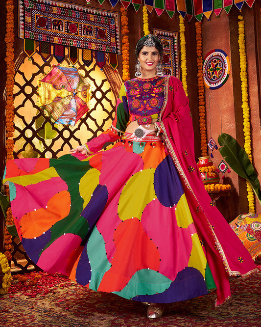 Splash Color Maslin Circular Pattern Navratri Chaniya Choli