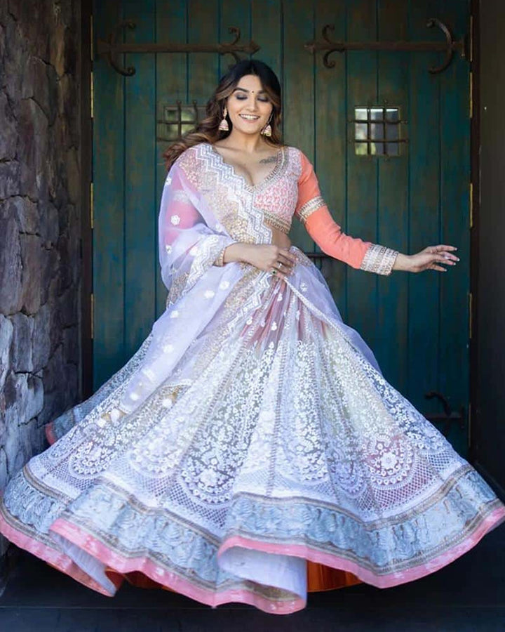 Prachi White Soft Net Lehenga Choli