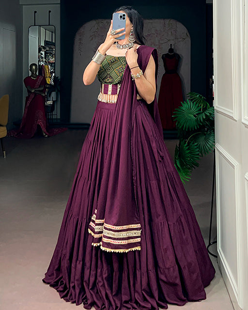 Wine Color Rayon Bandhani Print Navratri Lehenga Choli