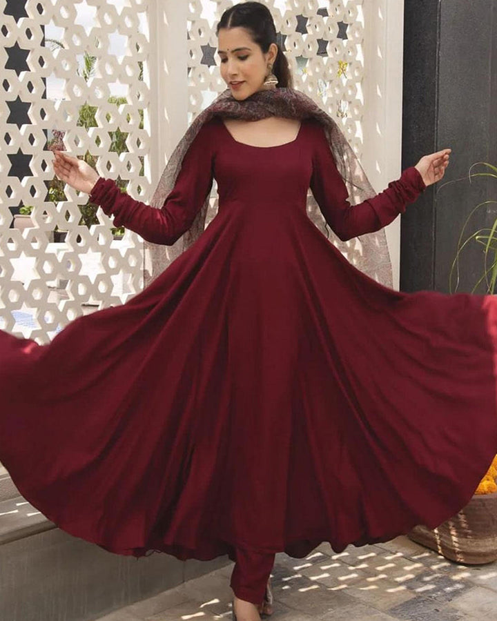 Maroon Triangle Lace Pure Soft Fox Georgette Fully Flair  Anarkali Suit