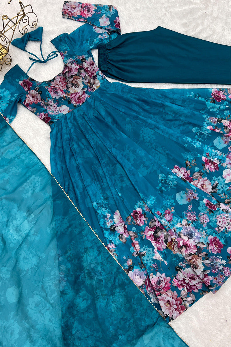 Rama Color Organza Silk Three Piece Anarkali Suit