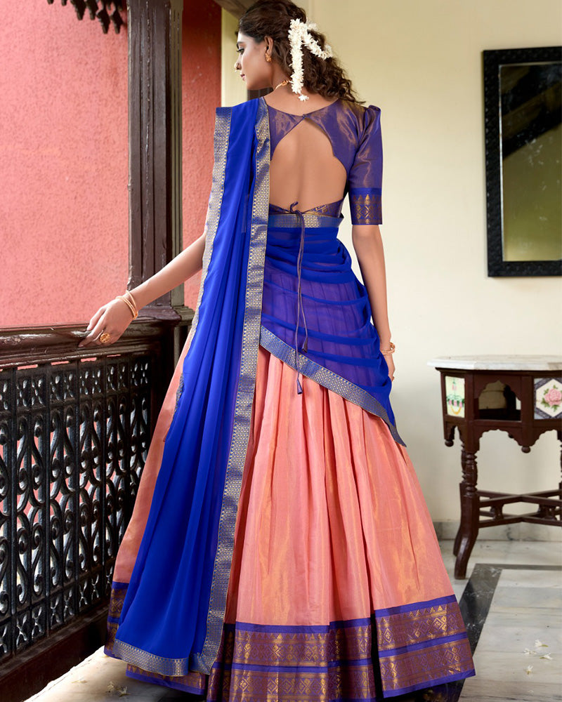 Peach Color Kanchipuram Designer Half Saree