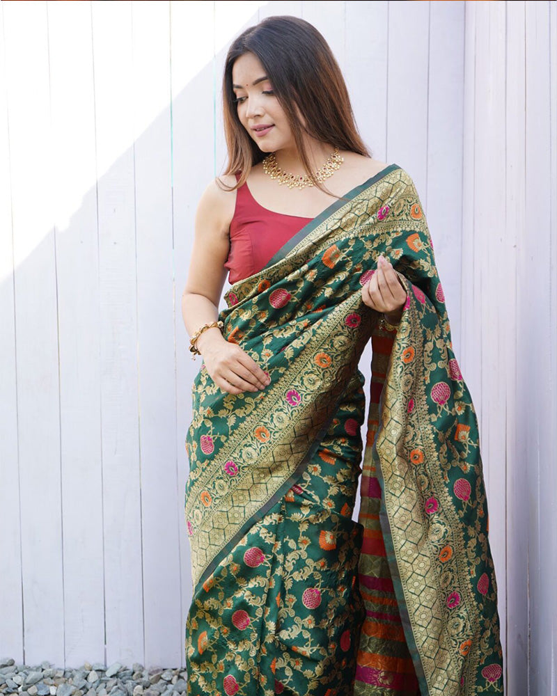 Mehndi Color Banarasi Soft Silk Saree