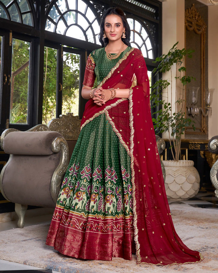 Green Color Kanchipuram Half Saree
