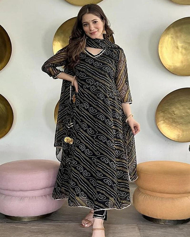 Black Bandhani Georgette Three Piece Suit