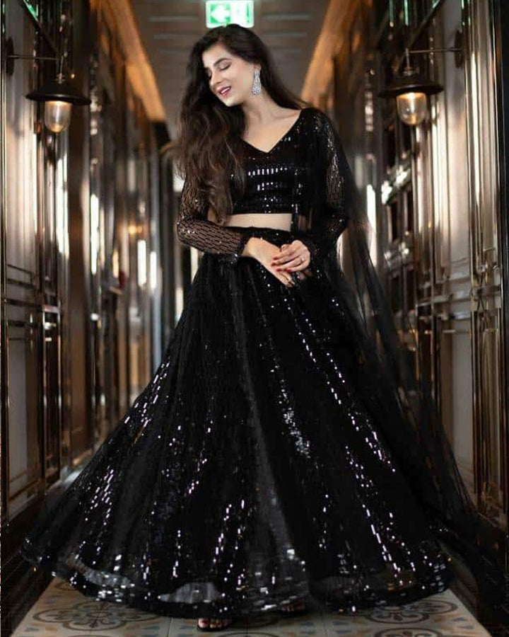 Black Sequence Georgette Lehenga Choli