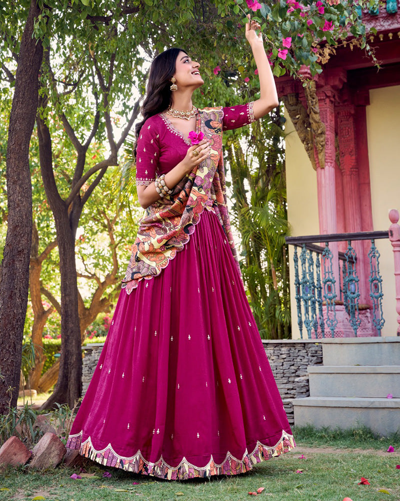 Pink Color Vichitra Silk Embroidered Half Saree