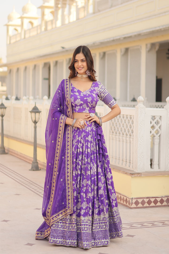 Purple Color Designer Pure Dyable Viscose Jacquard  Lehenga Choli