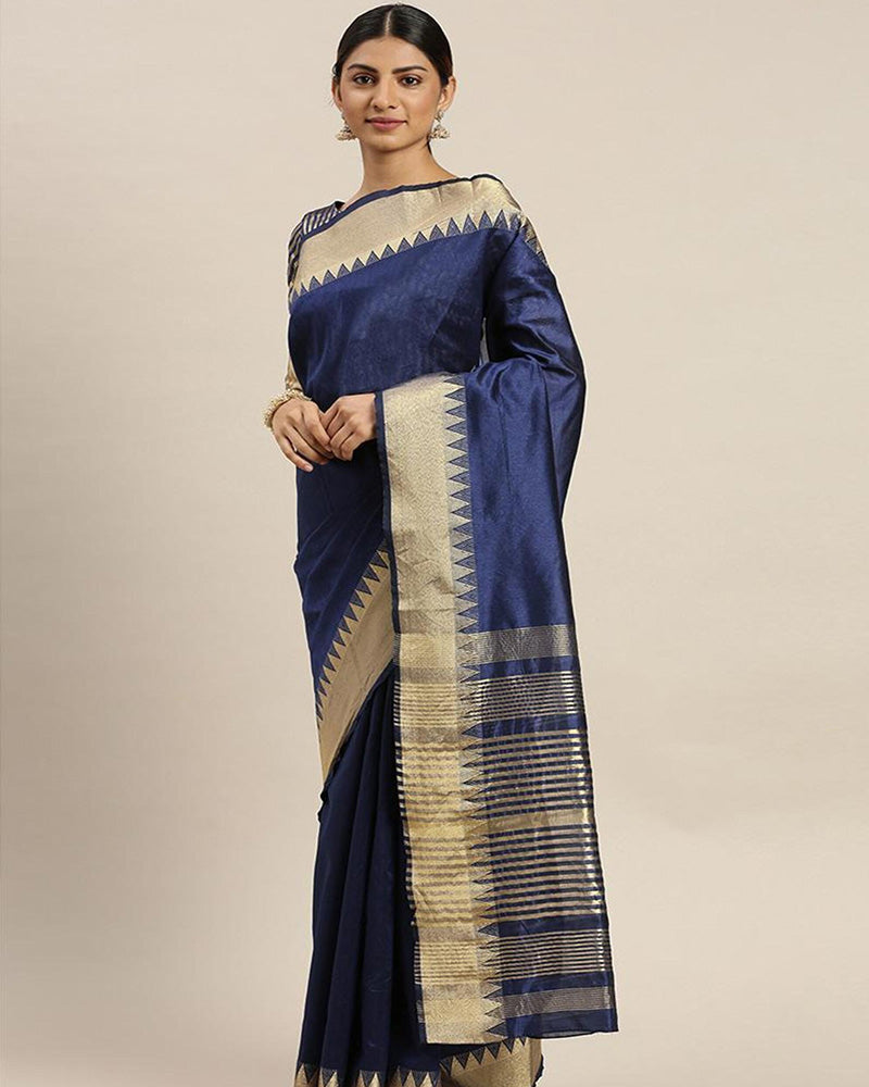 Navy Blue Assam Silk Partywear Saree