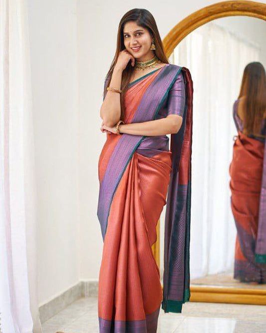 Orange Soft Banarasi Silk Saree With Exclusive Jacquard Border