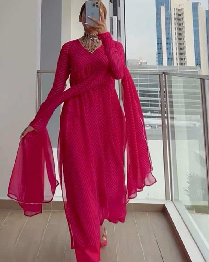 Pink Leriya Georgette Full Stitched Salwar Suit