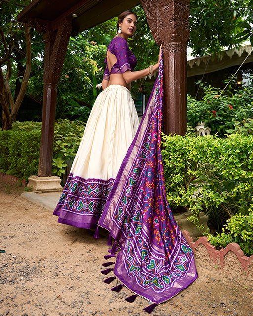 Patola Printed Purple Color Tussar Silk Lehenga Choli