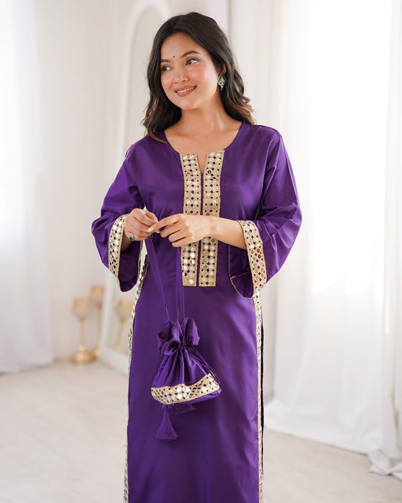 Purple Color Natural Crape Kurti Suit