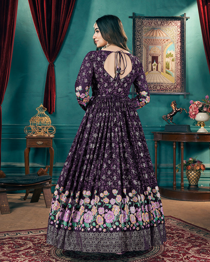 Beautiful Purple Color Georgette Gown With Dupatta