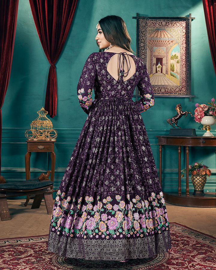 Beautiful Purple Color Georgette Gown With Dupatta