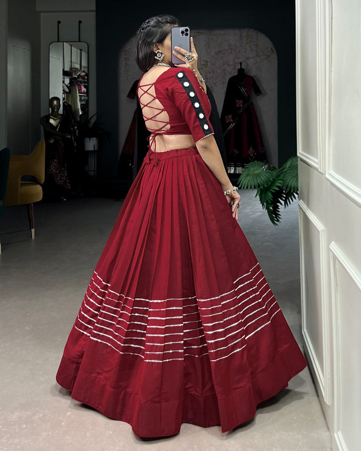 Maroon Color Viscose Chanderi Plain Navratri lehenga Choli