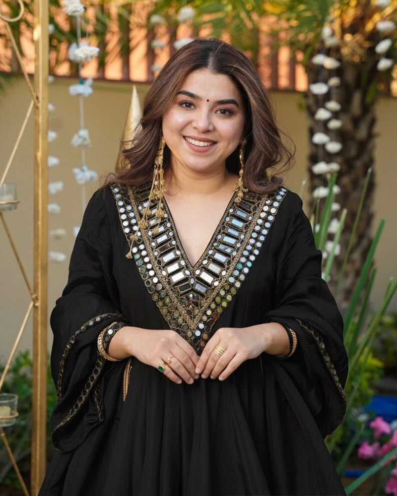 Black Color Viscose Cosmos Plazzo Suit