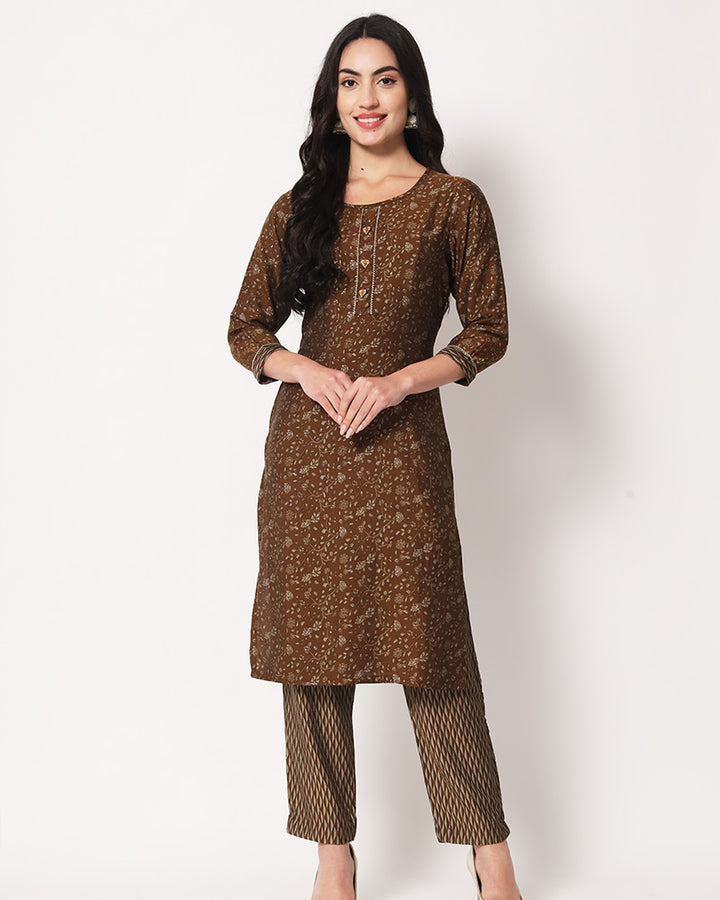 Brown Color Chanderi Silk Salwar Suit