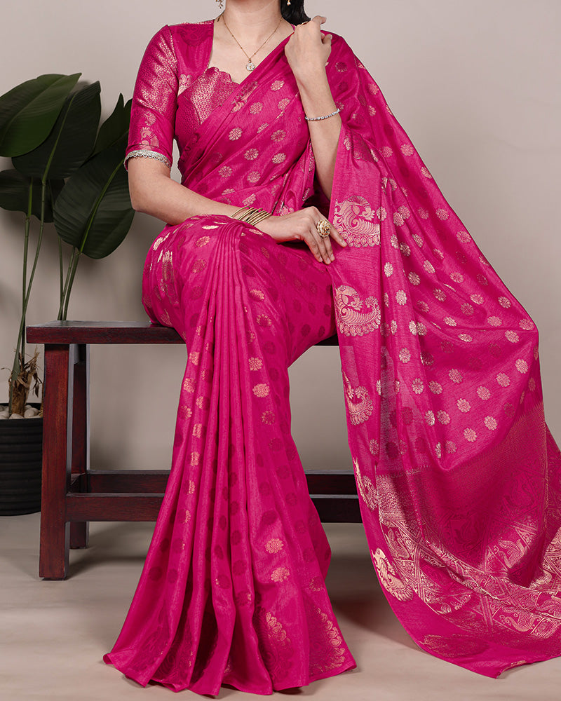 Pink Color Roop Silk Zari Weaving Saree
