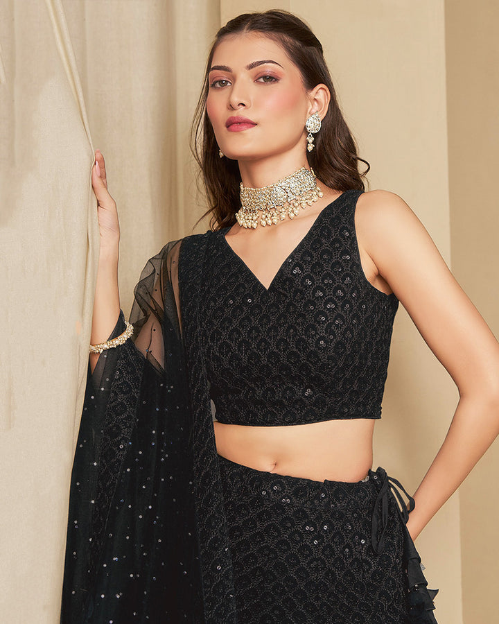 Designer black Color Georgette Embroidered Lehenga Choli