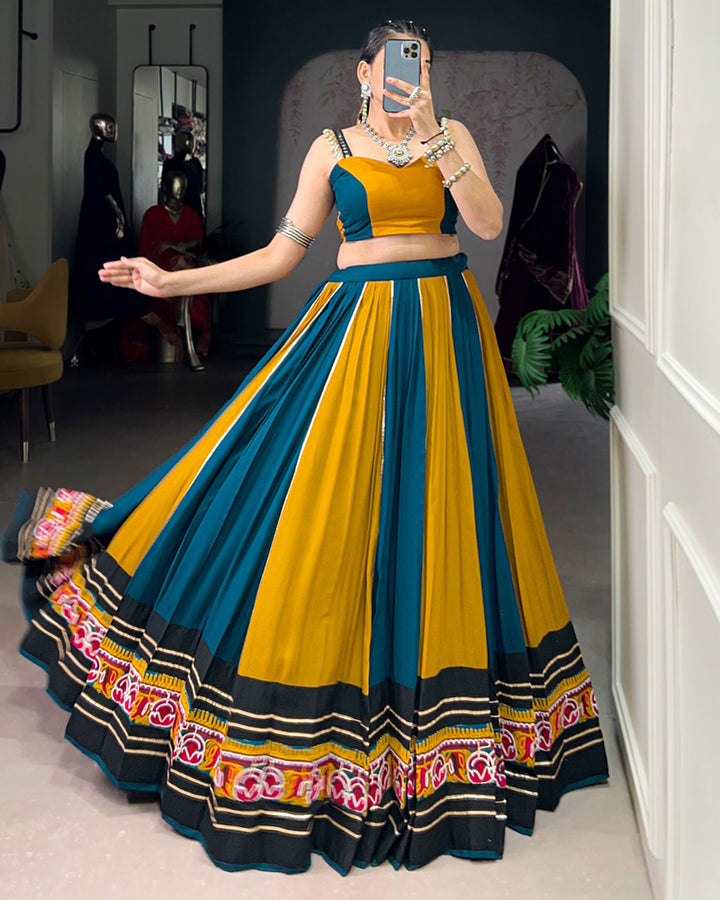 Mustard Color Rayon Gamthi Work Navratri Lehenga Choli (Copy