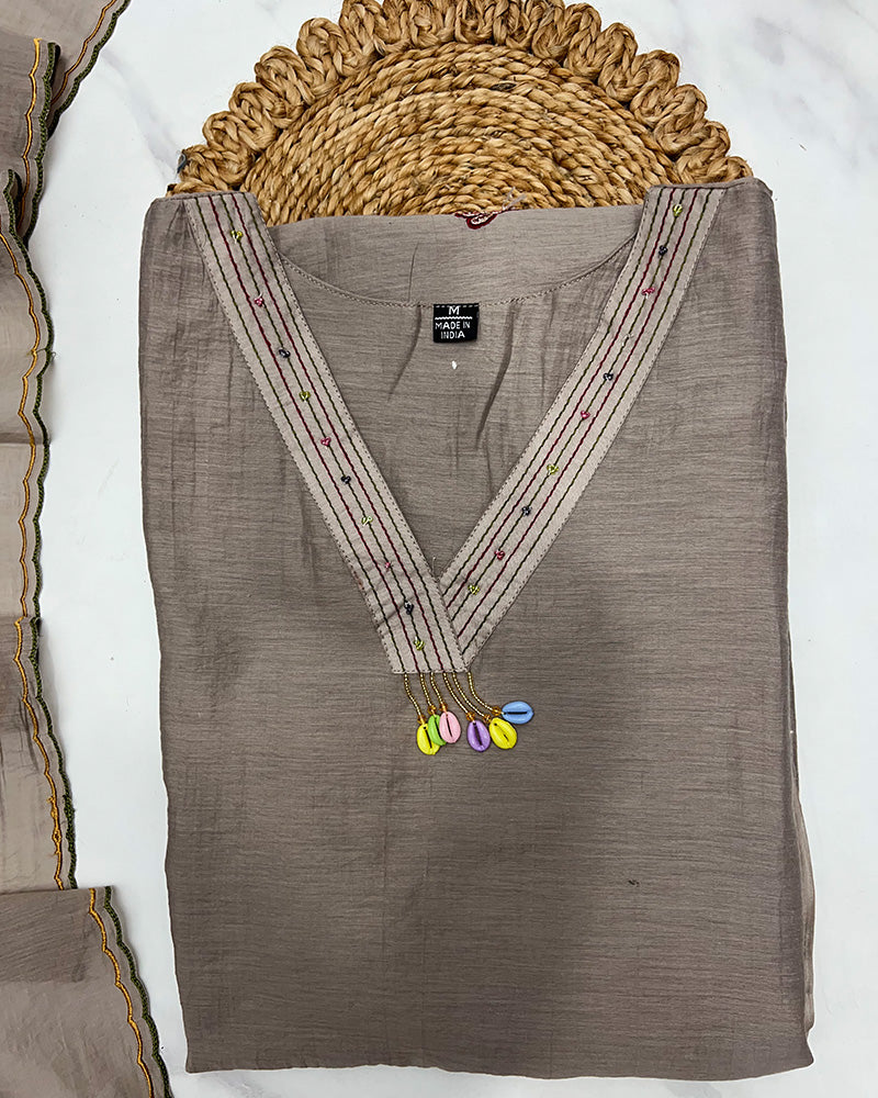 Chocolate Color Mal Cotton Three Piece Kurti Suit