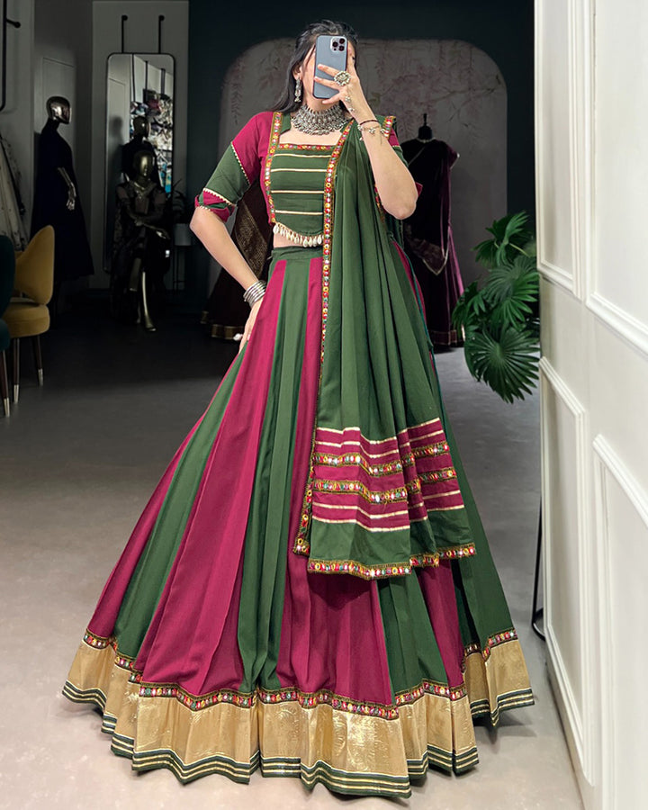 Navratri Special Designer Green & Magenta Color Rayon Choli