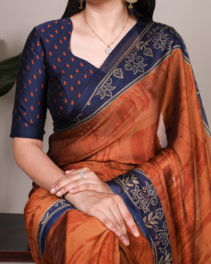 Rust Orange Color Rangoli Silk Printed Saree