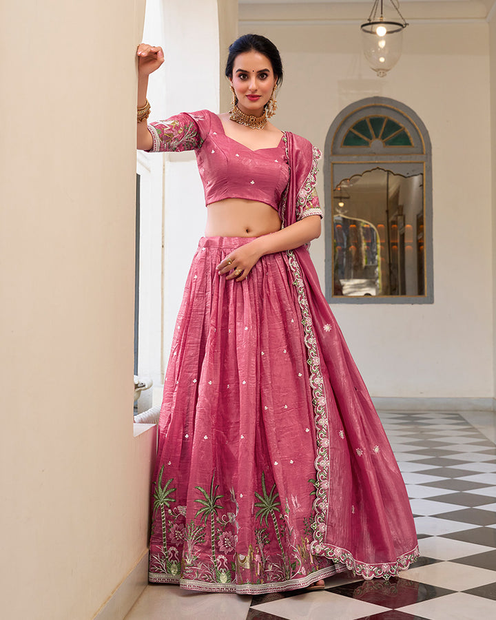 Designer Pink Color Gold Crush Sequence Embroidered Work Lehenga Choli