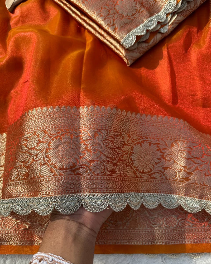 Orange Color Banarasi Tissue Saree