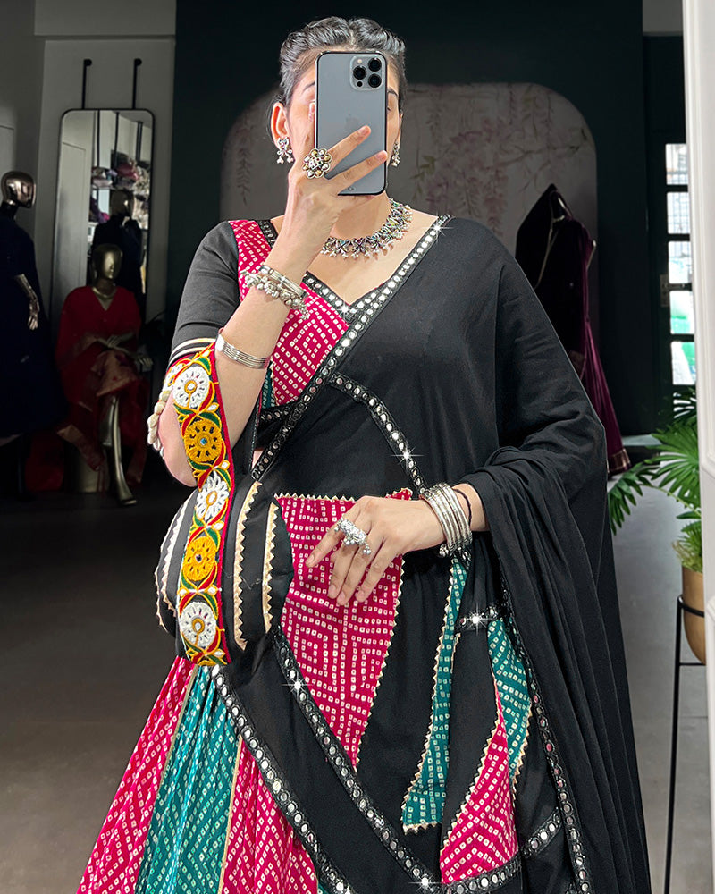 Sky And Pink Color Traditional Rayon Navratri Lehenga Choli