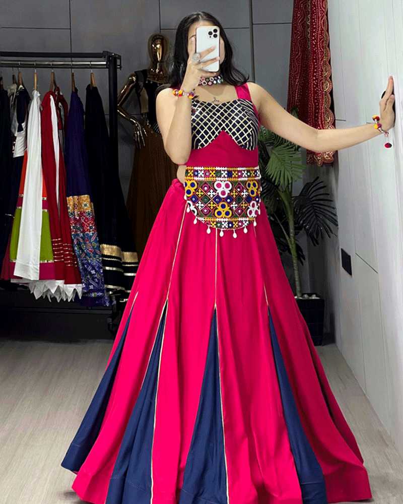 Traditional Pink Navy Blue Multi Color Navratri Lehenga Choli