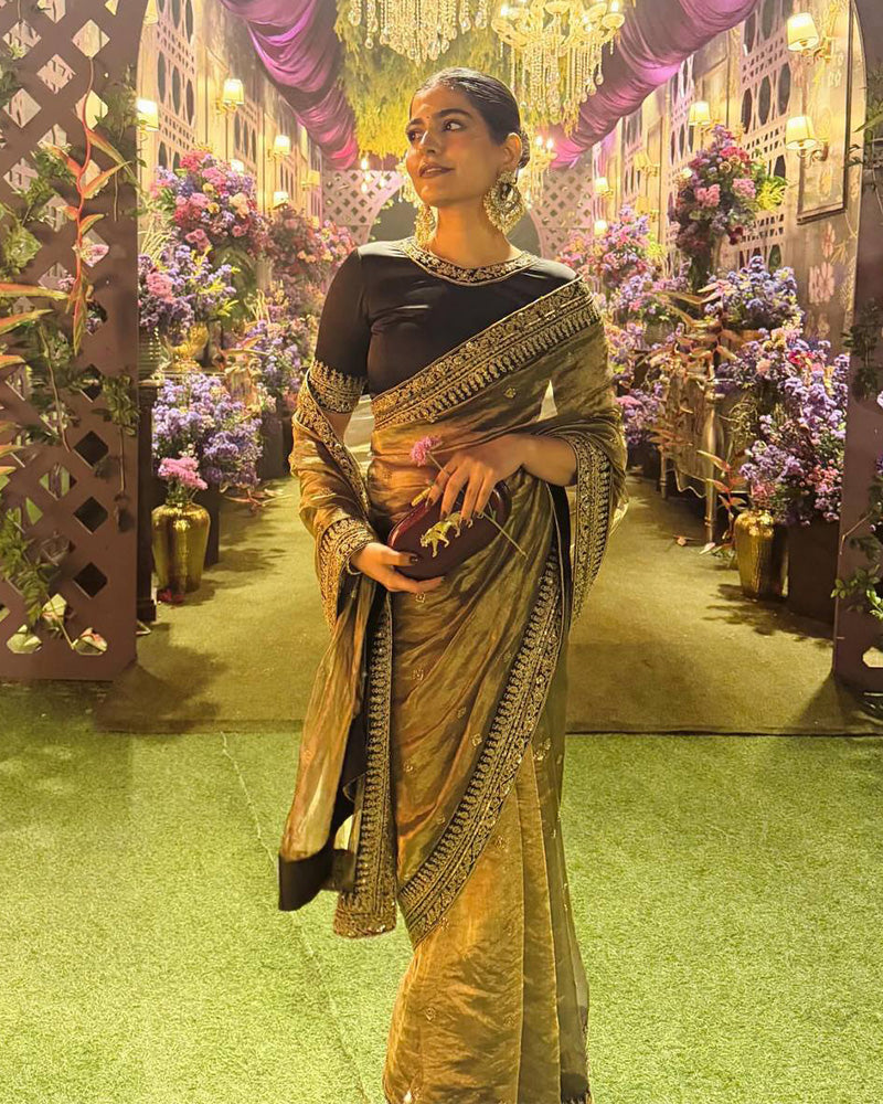Grey Color Soft Twil Net Embroidered Saree
