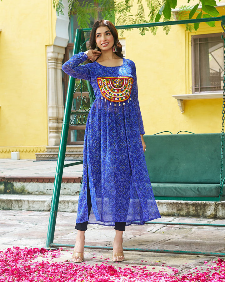 Elegant Blue Georgette Bandhani Print Kurti