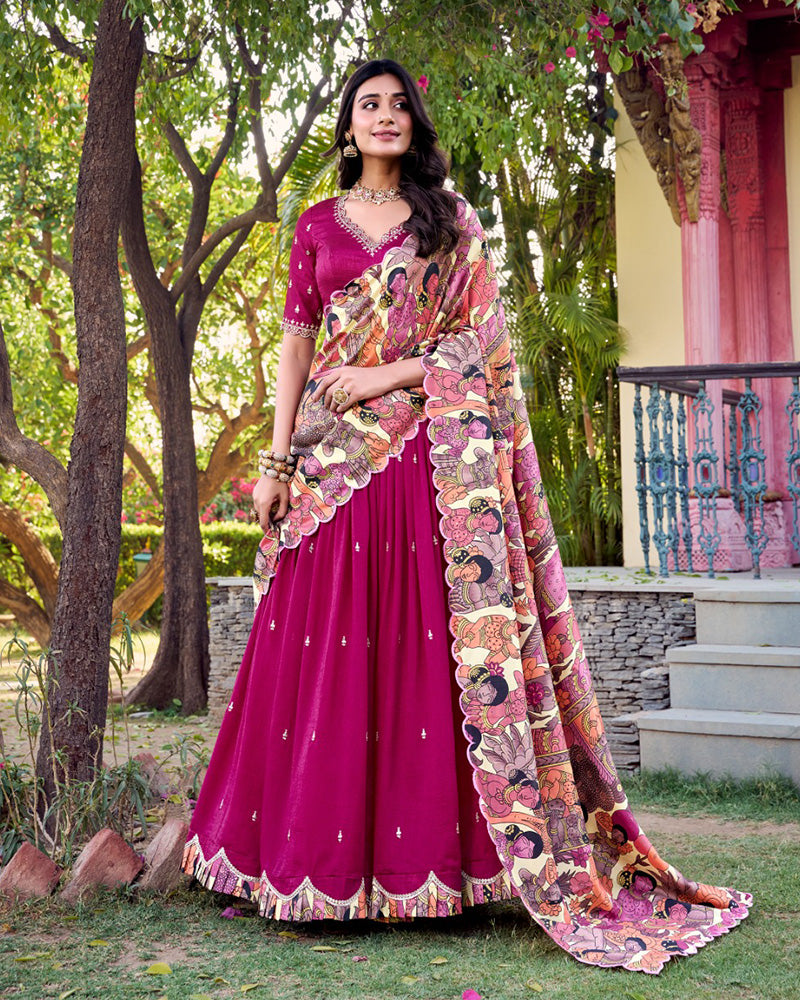 Designer Pink Color Vichitra Silk Embroidered Lehenga Choli