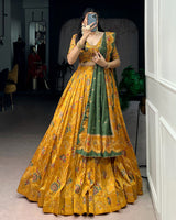 Mustard Color Tasar Silk Foil Printed Lehenga Choli