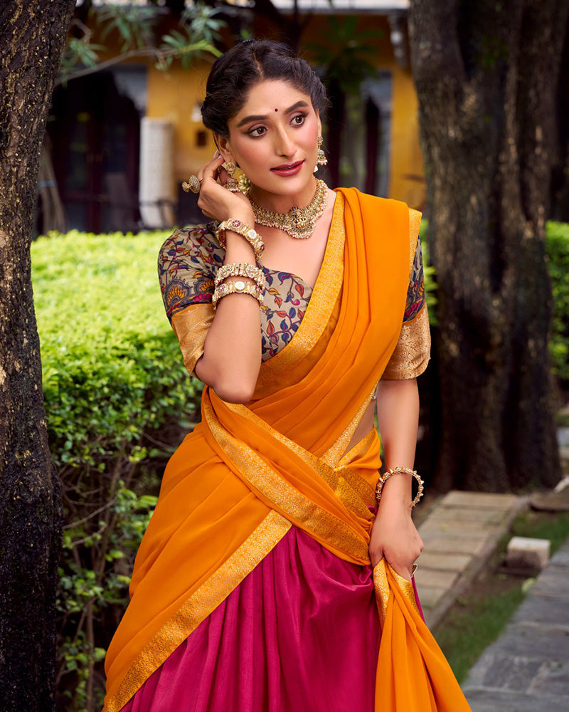 Pink Color Aastha Silk Printed Half Saree