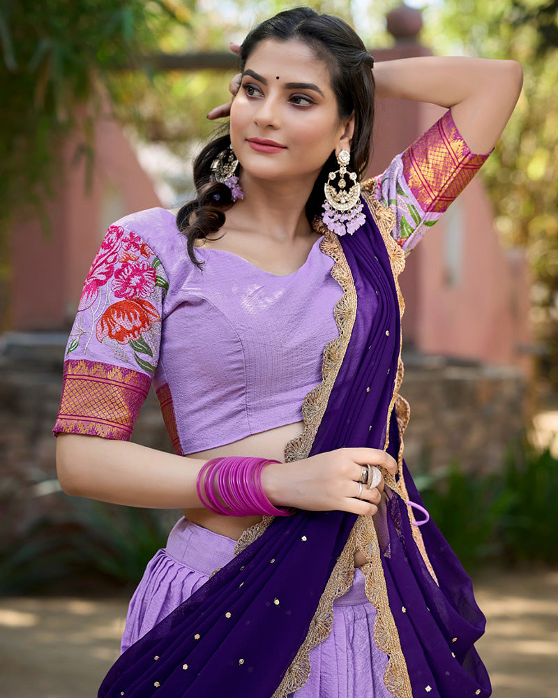 Designer Lavender Color Cotton Silk Lehenga Choli