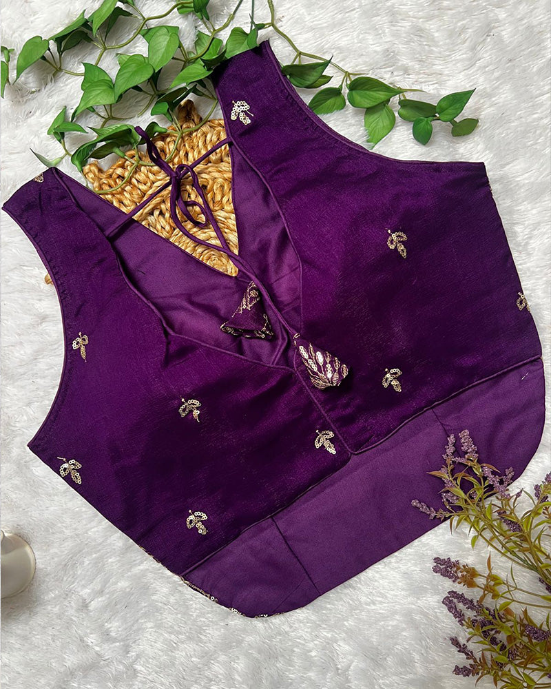 Purple Color Vichitra Silk Embroidered Blouse