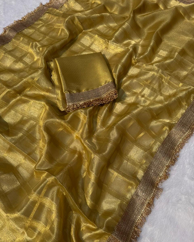 Golden Color Banarasi Gharchola Tissue Silk Saree