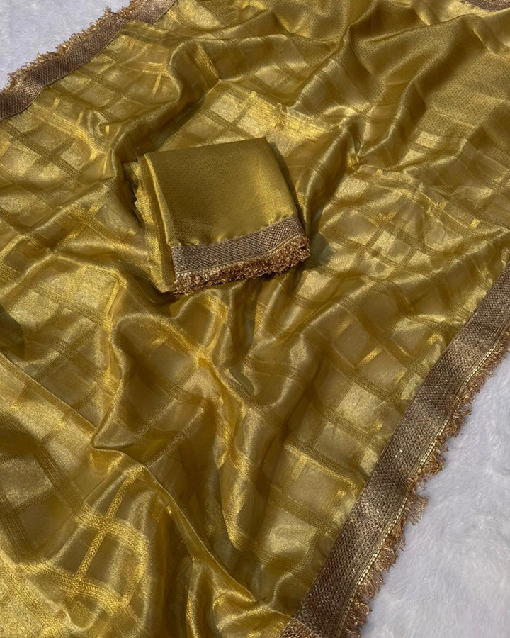 Golden Color Banarasi Gharchola Tissue Silk Saree
