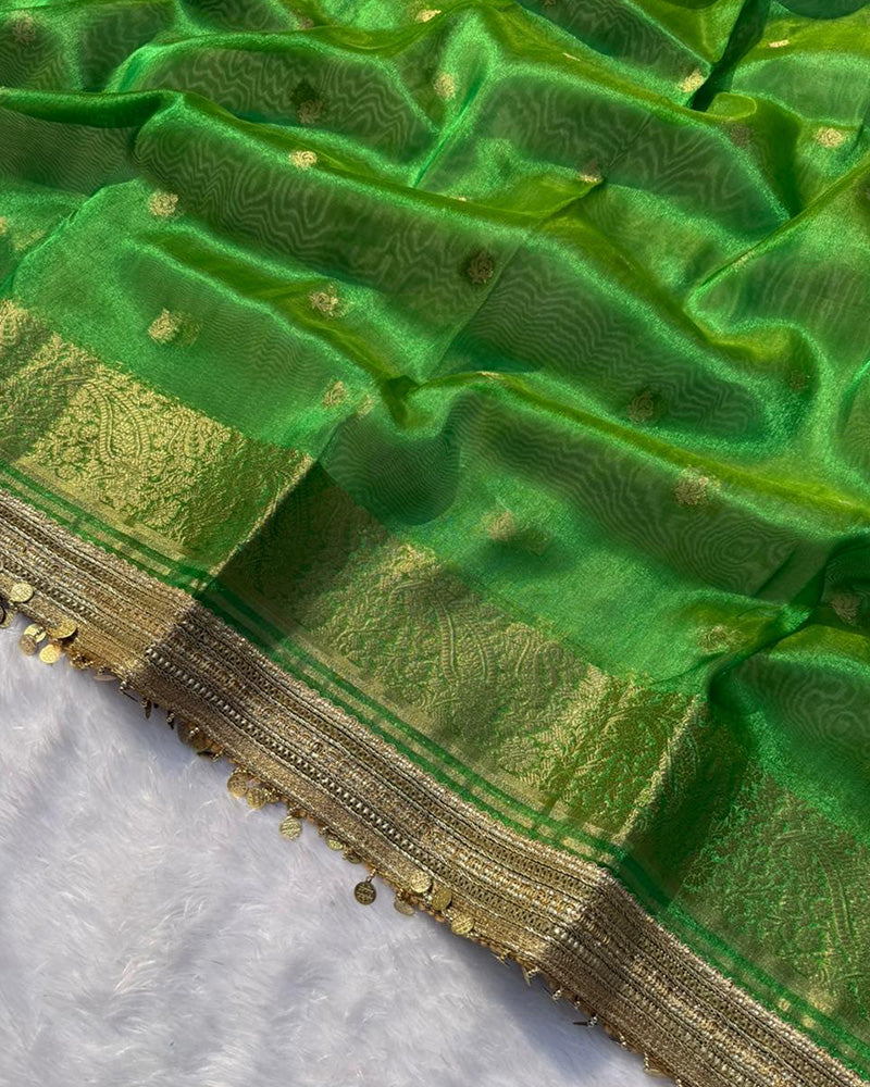 Classic Green Color Tissue Silk Saree