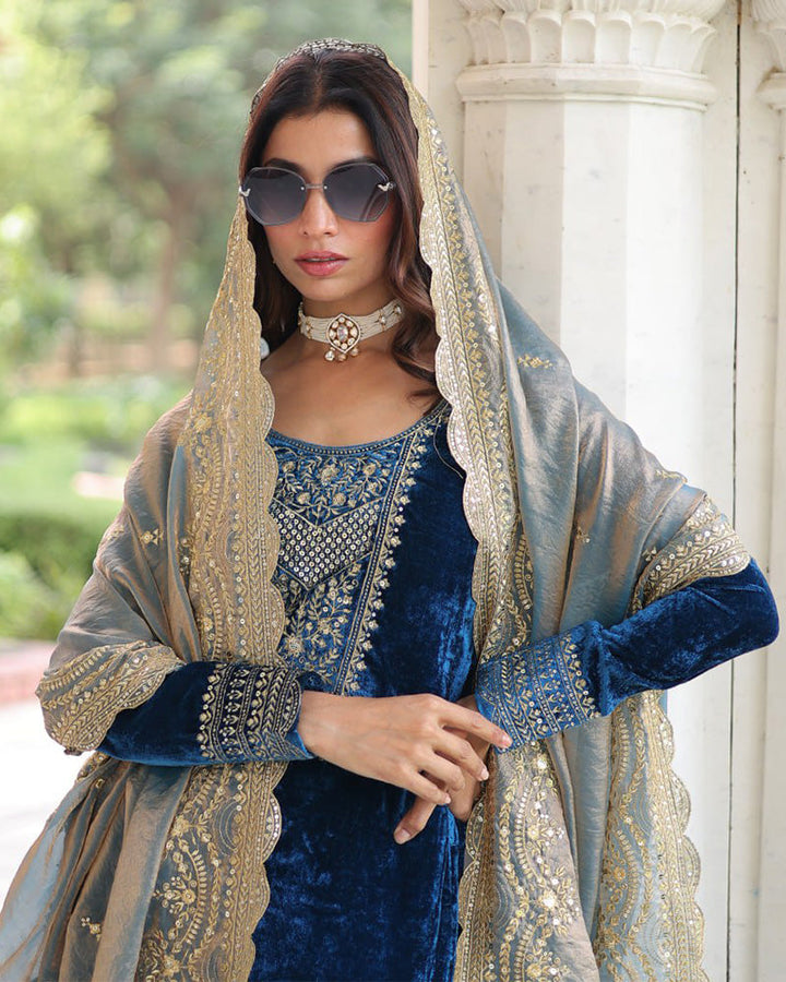 Morpich Color Velvet Three Piece Kurti Suit